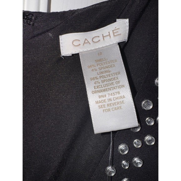 Cache‎ Black Rhinestone Cold Shoulder Ruched Long Sleeve Cocktail Dress - Picture 7 of 11